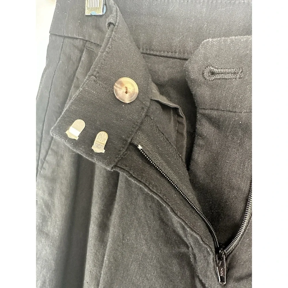 J Crew Women's Linen Blend Pants Size 2 Black Pleated Trouser Old Money Coastal